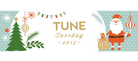 Drawing of Santa with evergreen tree and string of Christmas lights